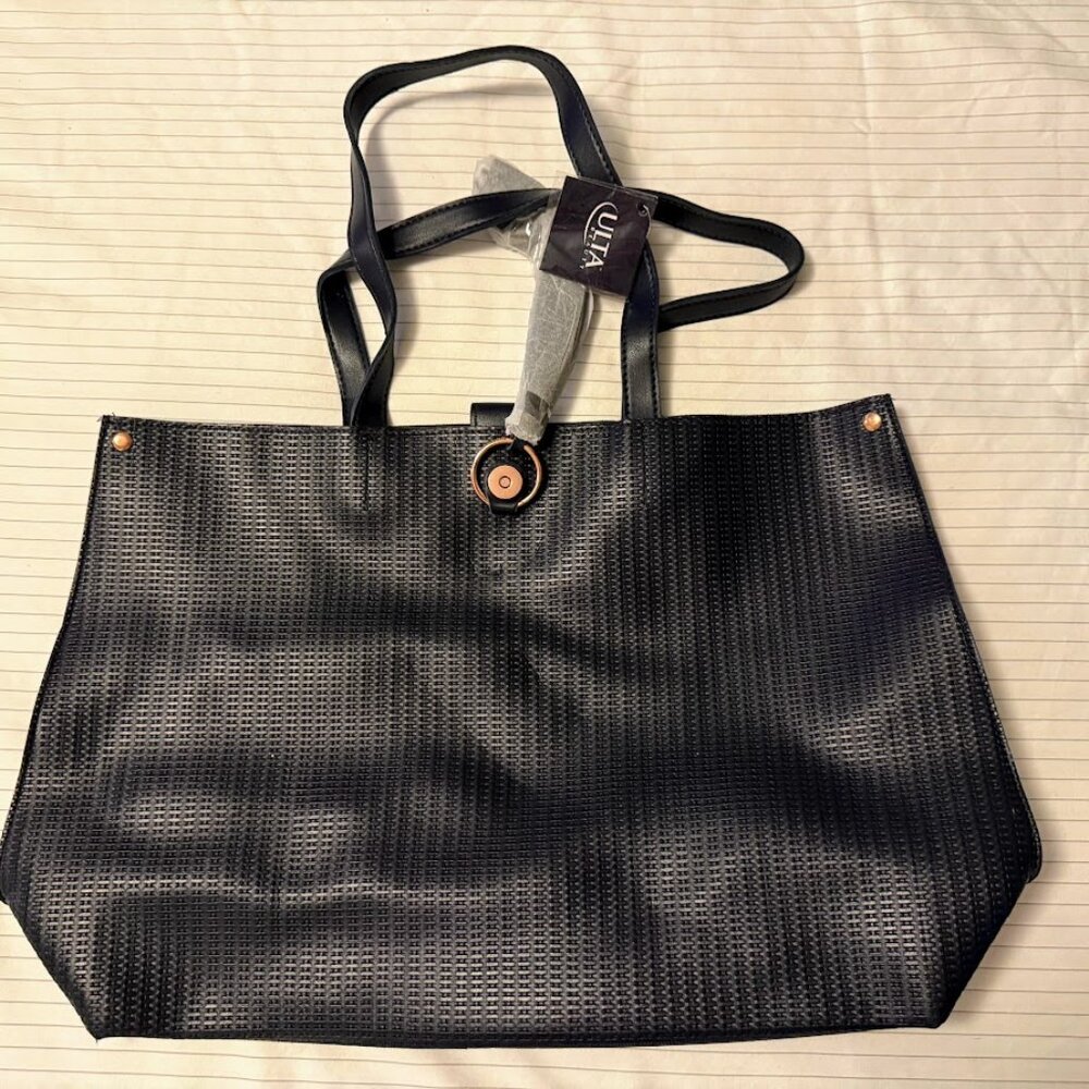 Ulta NWT Beauty Large Tote‎ Bag Navy Blue Gold Hardware Tassel Organizer